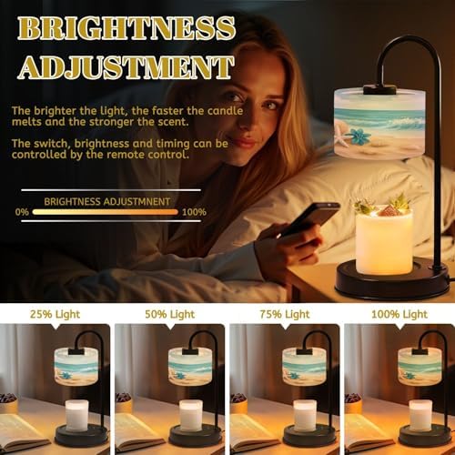Candle Warmer Lamp with Timer Ocean Waves Sea Shells Starfish Coastal Beach Seashells Blue Flowers Dimmable Wax Warmer with 4 Bulbs for Jar Candles Women Birthday Gifts House Warming New Home Decor - Image 3