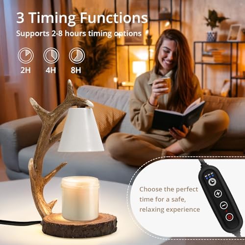Candle Lamps,Candle Warmer Lamp with Timer Dimmer for New Home Bedroom Decoration Handcrafted with Resin Reindeer Antler Design Desktop lamp，Hand-Painted Night Desk lamp Creative Birthday Gifts - Image 3