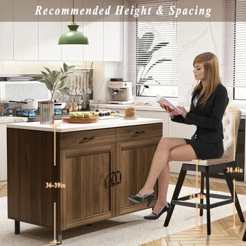 SoarFlash Kitchen Swivel Bar Stools with Solid Wood Legs Upholstered Counter Stools Set of 2, Beige - Image 4