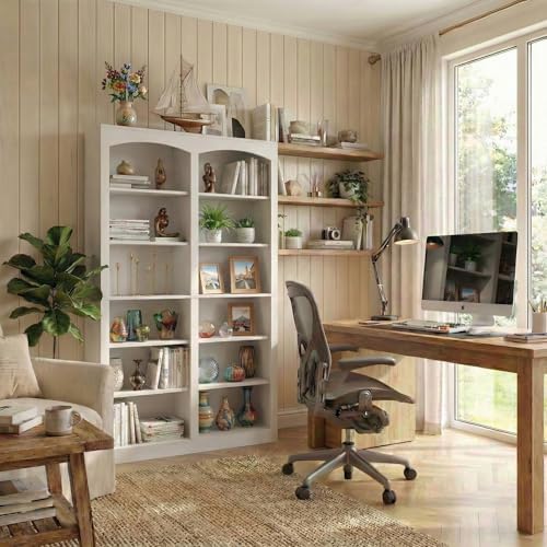holzart 71" Tall Bookcase, Double Wide White Bookshelf with Arched Design, 12-Tier Open Wood Display Shelf Storage Organizer for Living Room, Home Office (41.6" W x 70.8" H) - Image 5