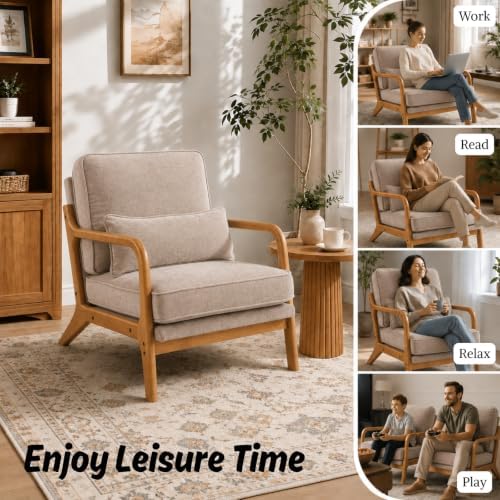 Karl home Mid-Century Modern Accent Reading Chair, Khaki - Image 4