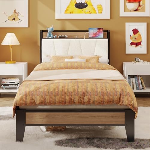 LIKIMIO XL Twin Size Bed Frame with Storage Headboard and Charging Station by LIKIMIO