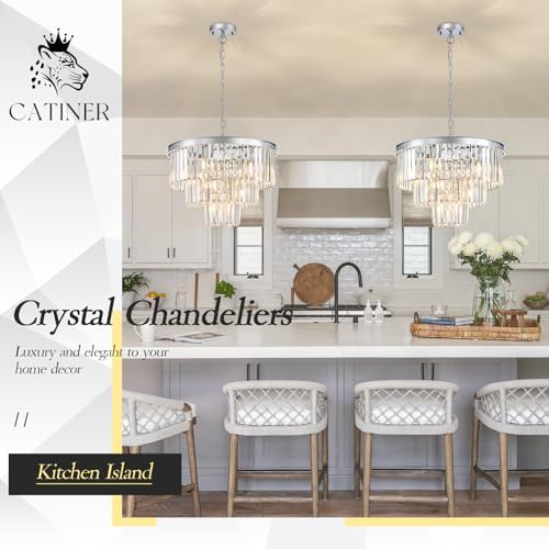 CATINER 20" Modern Crystal Chandeliers,7 Lights Chrome Round Light Fixture - Image 6