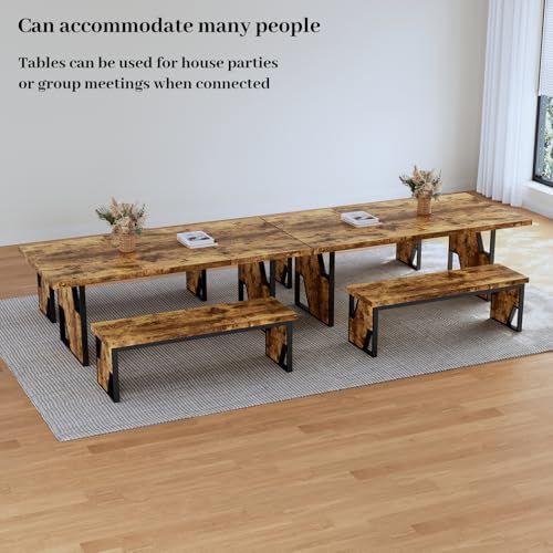 HIPIHOM 70.8" Wooden Dining Table with 2 Benches Kitchen Table and Chairs - Image 7