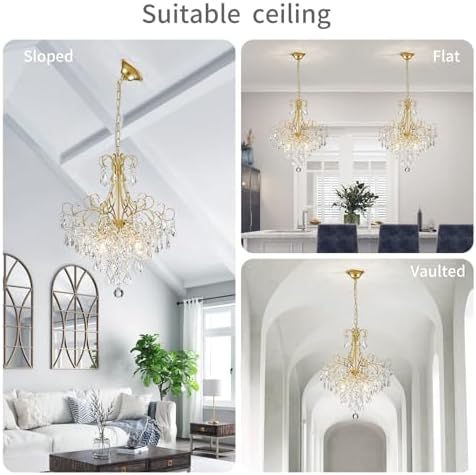 WUZUPS Crystal Chandelier 5-Light Pendant Ceiling Light Modern Lighting Fixture for Dining Room Hallway Bedroom Kitchen Bathroom, H 22.4" x W 18.3", E12 Base, Gold - Image 6