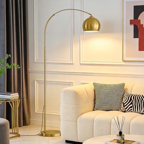 Gold Brushed Brass Arc Floor Lamps with 12W LED Remote Dimming - Image 2