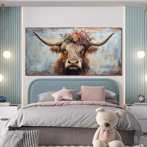 Canvas Wall Art Decor Canvas Art Wall Decor Highland Cow Wall Art Prints Wall Art Picutures for Living Room Large Vintage Wall Art Decorations Art Work for Walls Home Bedroom Office Decor 29" X 58" - Image 3