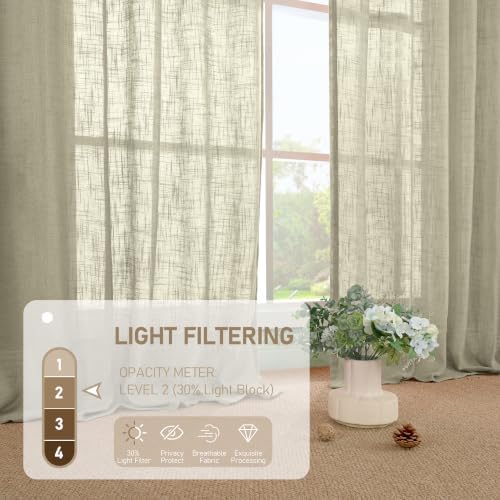 LAMIT Oatmeal Semi Sheer Window Linen Curtains 63 Inch Length 2 Panels - Image 4