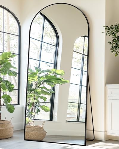Suidia 71"x26" Arched Full Length Mirror with Stand, Black Floor Mirror - Image 2