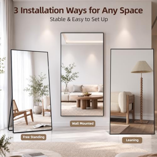 Beauty4U 76" x 34" Full Length Mirror with Stand, Black Large Floor Mirror - Image 6