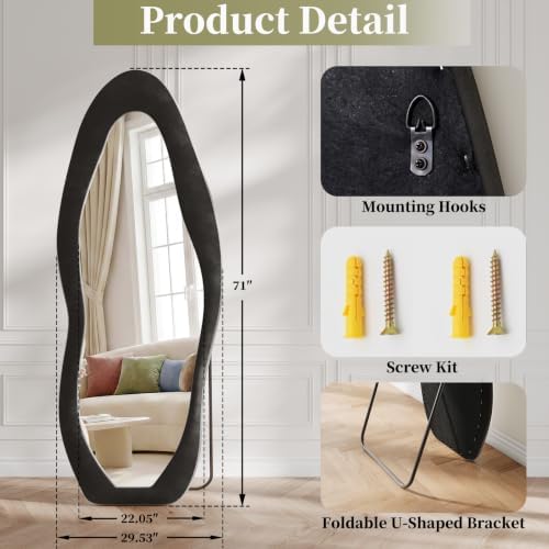 Koonmi Full Length Mirror 71"x30", Irregular Flannel Floor Mirrors - Image 6