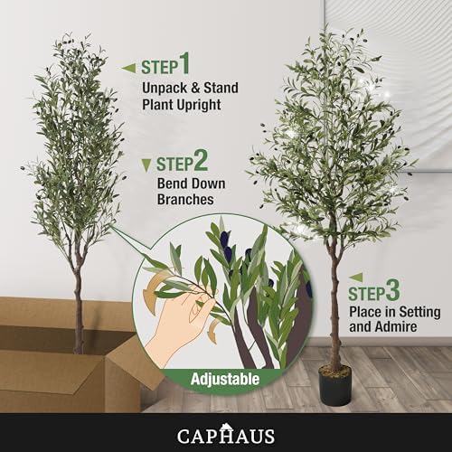 CAPHAUS 5 Feet, 60 Inch, Artificial Olive Tree, Faux Plant in Pot, Faux Olive Branch and Fruit, Fake Potted Topiary Tree with Dried Moss for Indoor Home Office Modern Housewarming Decoration Gift - Image 7