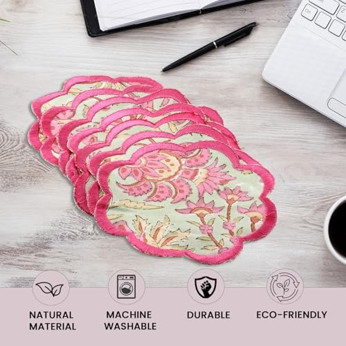 Ridhi 8-Pcs 100% Cotton Hand Block Print Drink Coasters 5" in Pistachio Green - Image 4