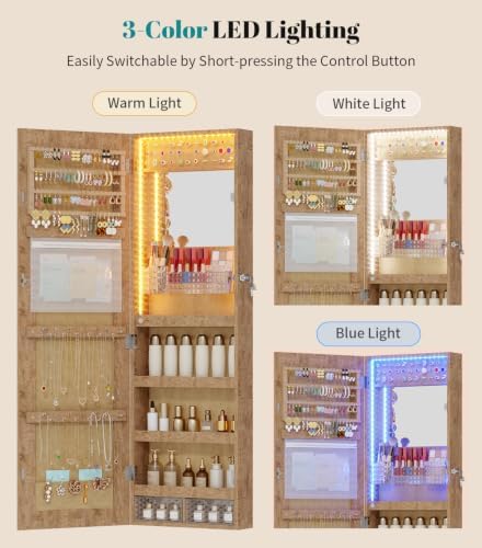 Vlsrka LED Mirror Jewelry Cabinet, Over Door/Wall Mounted Jewelry Organizer - Image 5