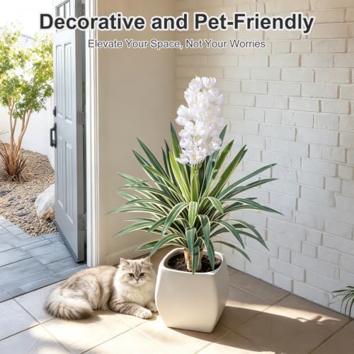 Artificial Agave Plant Fake Agave Planters for Indoor Outdoor Faux Agave Plants Real Touch Realistic Greenery for Home Living Room Office Garden Front Porch Patio (30inch 57Leaves-2 Pcs White) - Image 7