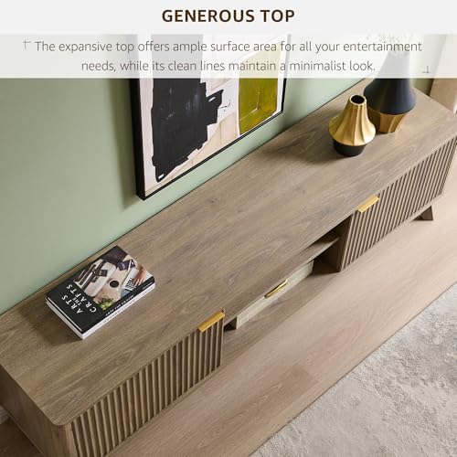 OKD 70" Mid Century Modern Fluted TV Stand w/ 2 Soft Close Door, Alder Grey - Image 3