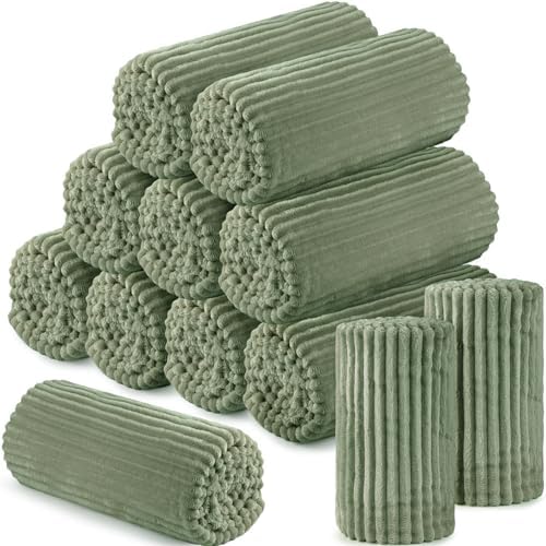 Buryeah 12 Pcs Flannel Blankets Bulk,Fall Outdoor Wedding, Sage Green by Buryeah