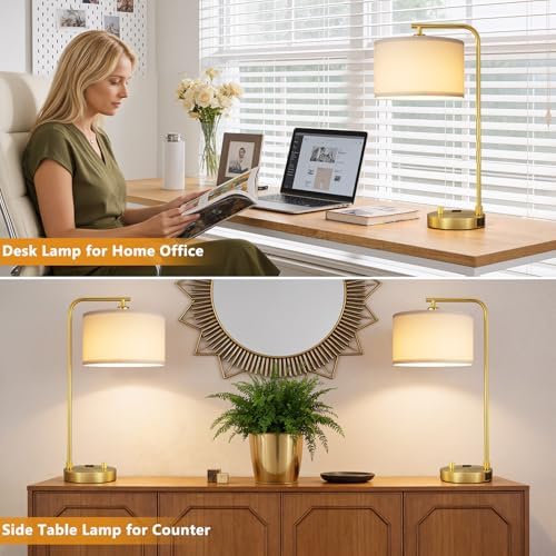 Gold Bedside Lamps Set of 2, Fully Dimmable Lamps for Night Stands, USB A+C - Image 6