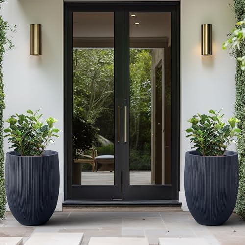 Kante Large Round Bullet Charcoal Concrete Planter 21.7" Tall, Outdoor - Image 4