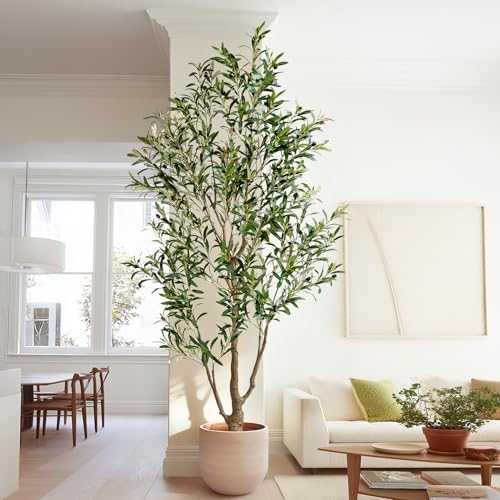 6FT Artificial Olive Tree with Realistic Leaves & Natural Trunk, Faux Silk Olive Plant in White Planter, Tall Fake Tree for Modern Home Office Living Room Entryway Corner Decor, Maintenance Free by BringNatureToYourHome%EF%BC%81
