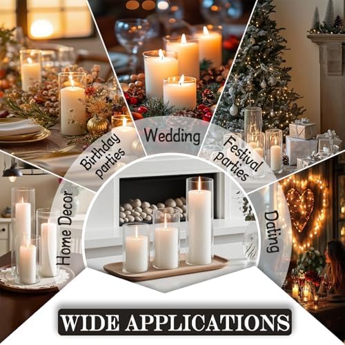 24 Pcs White Pillar Candles with Glass Candle Holder Hurricane Glass Candle Holders Clear Cylinder Vases for Centerpieces Wedding Office Party Home Table Decor - Image 6