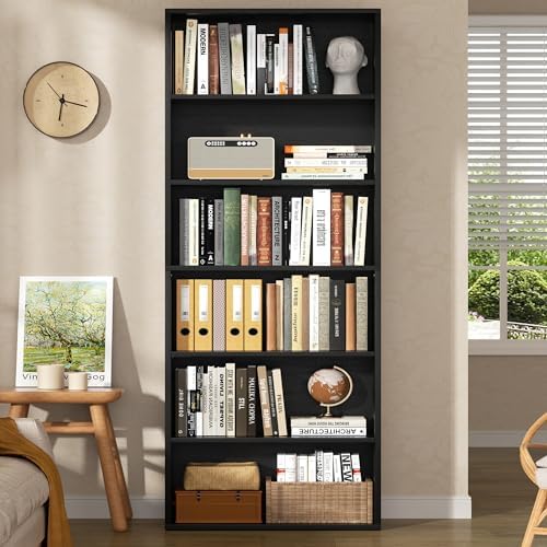 Shintenchi Bookshelf,6-Tier Open Bookcase and Bookshelves,6 Shelf Display Storage Shelves Floor Standing 70.6 inches Tall Bookcase for Home Office, Living Room (Black) - Image 2
