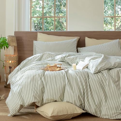 MooMee Striped Duvet Cover Set 100% Washed Cotton Linen Like - Image 6