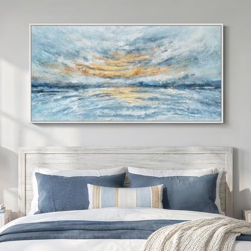 Large Framed Coastal Abstract Wall Art for Living Room, Horizontal 30x60 In - Image 4