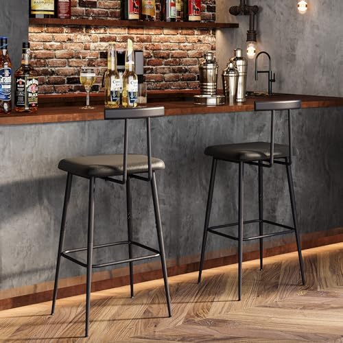 Black Bar Stool Set of 2,Tall Meta Black Barstools,Counter Bar Height Stool - Image 4
