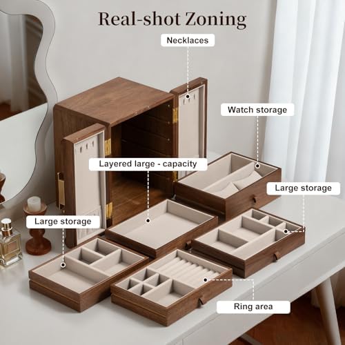 5-Layer Double-Door Walnut Wood Jewelry Box - Image 4
