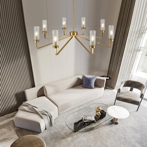 Modern Brushed Gold 8‑Light Chandelier for Living Room, 40" Diameter - Image 3