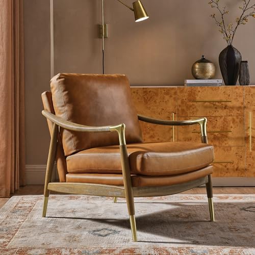 Modway Langford Faux Leather Upholstered Armchair – Mid-Century Modern Armchair with Wood Frame – PU Leather Accent Chair for Living Room or Bedroom - Image 2