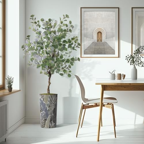 Artificial Tree in Modern Planter, Fake Eucalyptus Silk Tree for Indoor and Outdoor Home Decoration - 66" Overall Tall (Plant Pot Plus Tree) - Image 6
