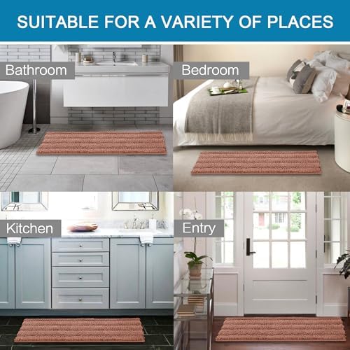 H.VERSAILTEX 2 Piece Set Bathroom Rugs Bath Mats Sets Super Absorbent Chenille Striped Bath Mats Non Skid Machine Wash Dry Rugs for Bathroom Floor (Muted Clay, 47 x 17 Plus 17 x 24 - Inches) - Image 6