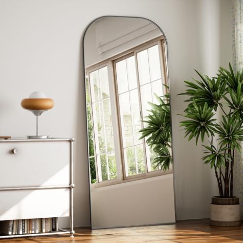 Koonmi Mirror, 71x26 inch Full Length with Stand, Black, Rounded Top, Floor Mount, Aluminum Frame, for Bedroom, Living Room by KOONMI