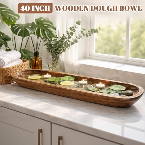 Sawysine 40 Inch Wooden Dough Bowl Decoration Long Bread, Brown - Image 5