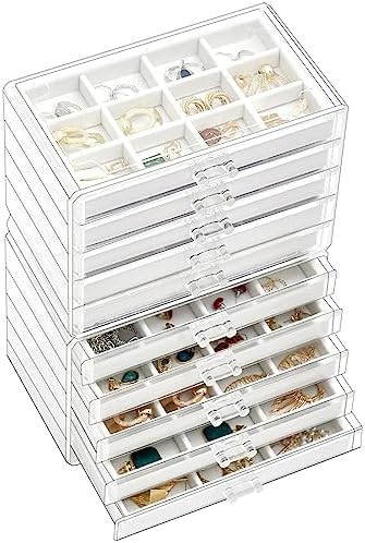 ProCase Earring Holder Organizer Jewelry Box with 10 Drawers, Acrylic Clear Earring Case with Adjustable Velvet Trays for Women - Warmwhite,10 Layers by ProCase