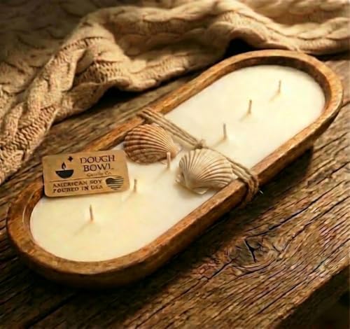 Dough Bowl Candle Co. Ocean Candle for Women or Men - 17x5 6 Wick Scented Candles for Home, Large Wood Luxury Soy Wax Candles in Beach Linen, Long Burning 40H Burn Time for Spring Summer, Beach Gifts by Dough+Bowl+Candle+Company
