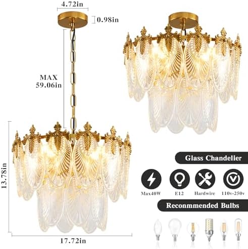 Antique Chandeliers 2-Layer Gold Crystal Glass Chandelier, 4-Light Round Pendant Light 17.7" Brushed Brass Adjustable Height, Applicable to Dining Room, Bedroom, Living Room, Foyer, Kitchen Island - Image 3