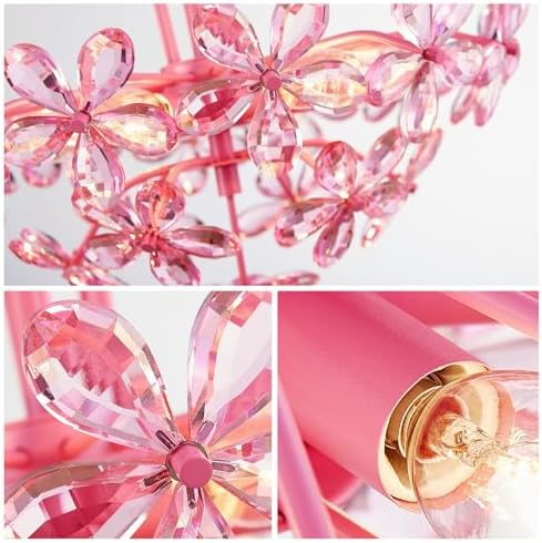 WUZUPS Crystal Chandelier Pendant Flushmount Ceiling Light Modern Lighting Fixture for Bedroom Hallway Bar Kitchen Bathroom, H 15.7" x W 17.7", Pink, E12 Base - Image 5
