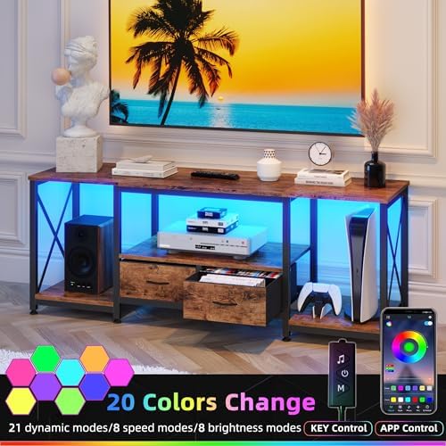 GYIIYUO TV Stand with Fabric Drawer - Entertainment Center and Industrial TV Console Table with Open Storage Shelves for Living Room, Bedroom - 55.1" Rustic Brown - Image 4