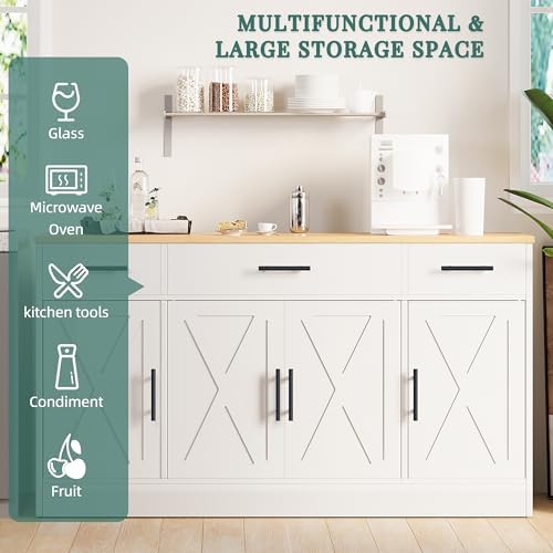 Shintenchi Buffet Cabinet with Storage,53.4" Large Kitchen Storage Cabinet with 3 Drawers and 4 Doors,Wood Farmhouse Buffet Sideboard with Adjustable Shelf for Kitchen Living Room, White - Image 4
