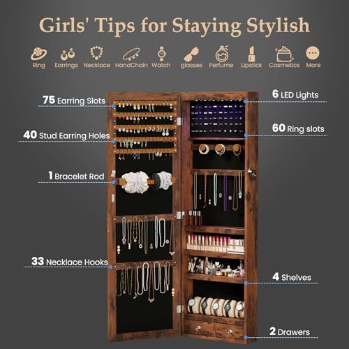 OLIXIS 6 LEDs Jewelry Organizers and Storage, Lockable Full Length Mirror - Image 3