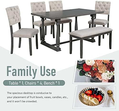 Harper & Bright Designs 6-Piece Dining Table and Chair Set with Special-Shaped Legs and Foam-Covered Seat Backs&Cushions for Dining Room (Gary) - Image 4