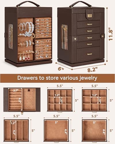 AKOZLIN 6-Tier Jewelry Box Organizer 5 Drawers Storage M-L Brown - Image 4