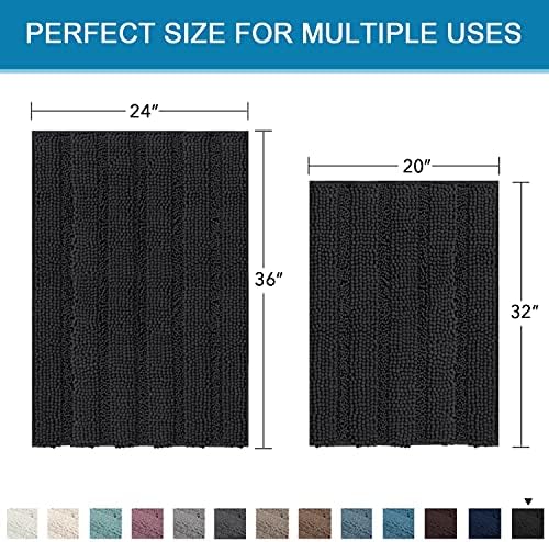 H.VERSAILTEX 2 Piece Bathroom Set - Super Absorbent Chenille Striped Bath Mats - Non Skid Machine Wash Dry Rugs for Bathroom Floor (Black, 24 x 36 Plus 20 x 32 - Inches) - Image 2