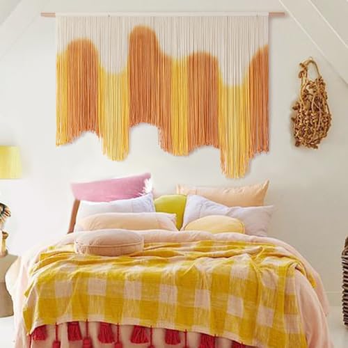 IOWER Macrame Wall Hanging Yellow Dip-Dyed Large For Living Room Boho Macrame Wall Decor 59" Wx37 L - Image 2