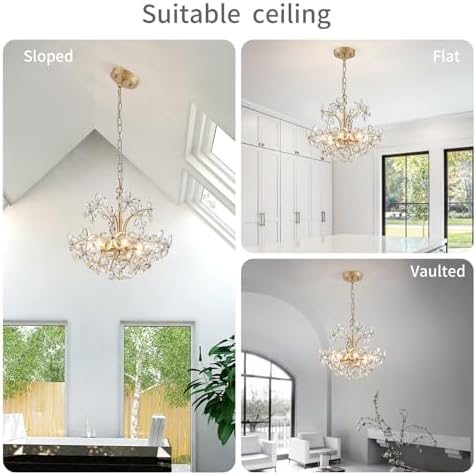 WUZUPS Crystal Chandelier Pendant Flushmount Ceiling Light Modern Lighting Fixture for Bedroom Hallway Bar Kitchen Bathroom, H 15.7" x W 17.7", Gold, E12 Base - Image 6
