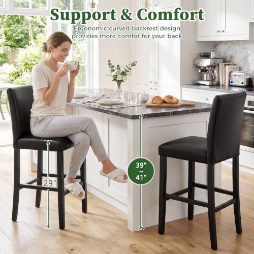 LSSPAID Bar Stools Set of 4, Black PU Leather 29 Inch Barstools - Image 5