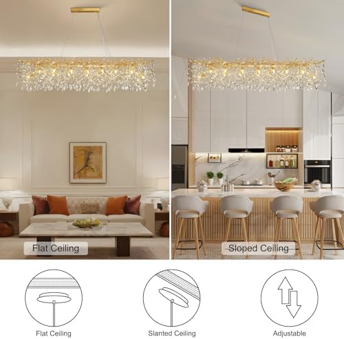 60" Modern Crystal Chandelier, 16-Light Gold Tree Branch Chandelier for Dining Room, Luxury Rectangular K9 Crystal Raindrop Chandeliers Light Fixture for Kitchen Island, Living Room, Foyer, Bedroom - Image 6